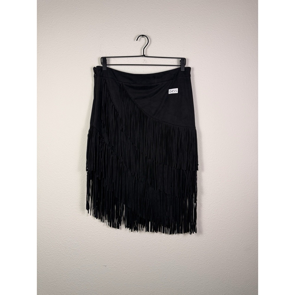 Idyllwind Miranda Lambert Black Faux Suede‎ Tiered Fringe Western Skirt Large